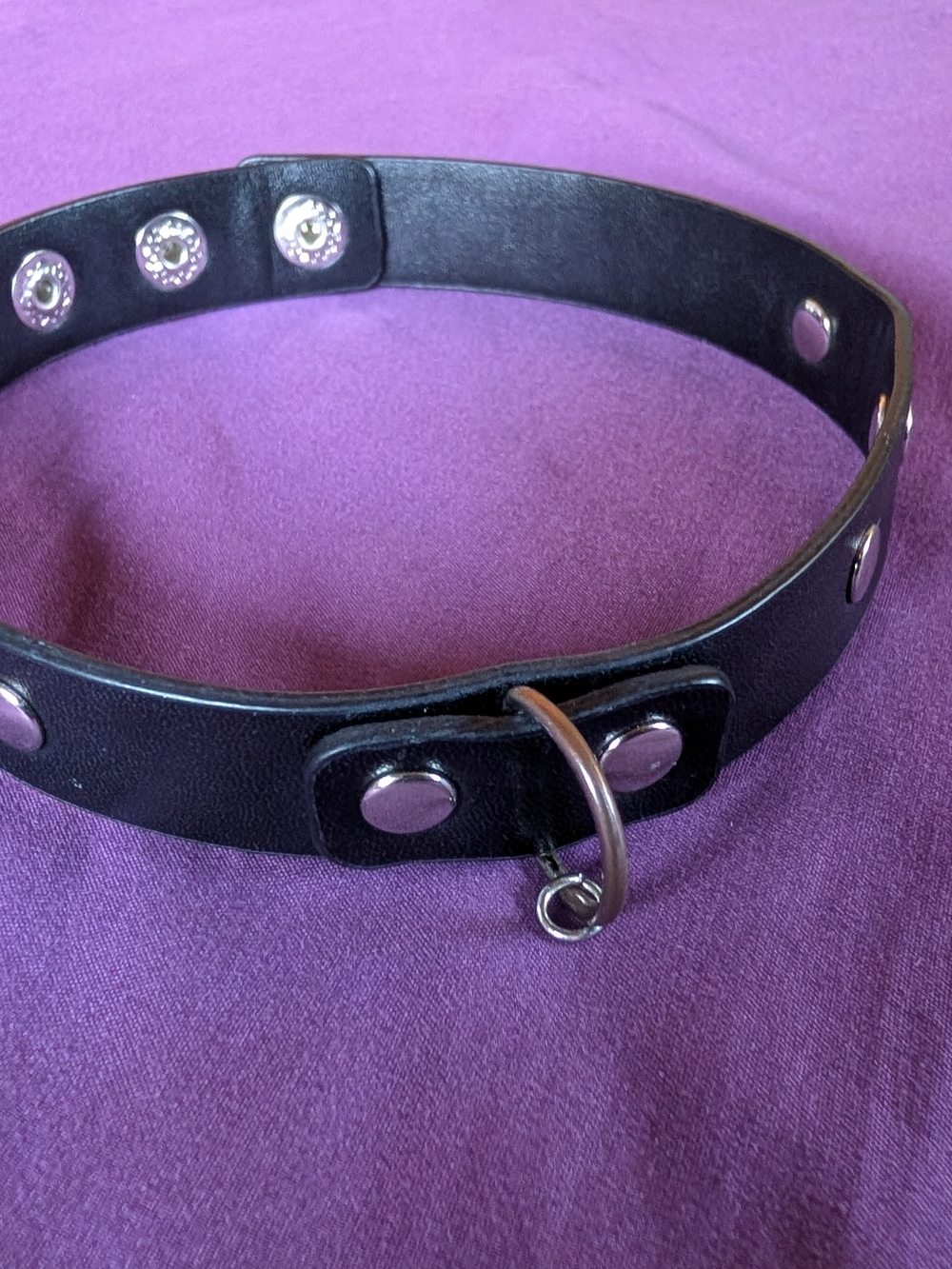 Black Faux Leather Studded Choker with O-Ring